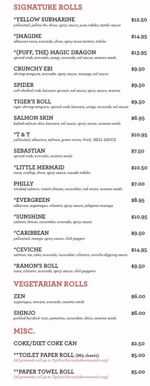 Takashi curbside menu - page two