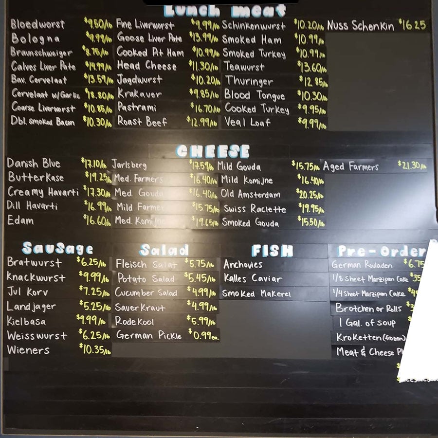 The Old Dutch Store deli menu