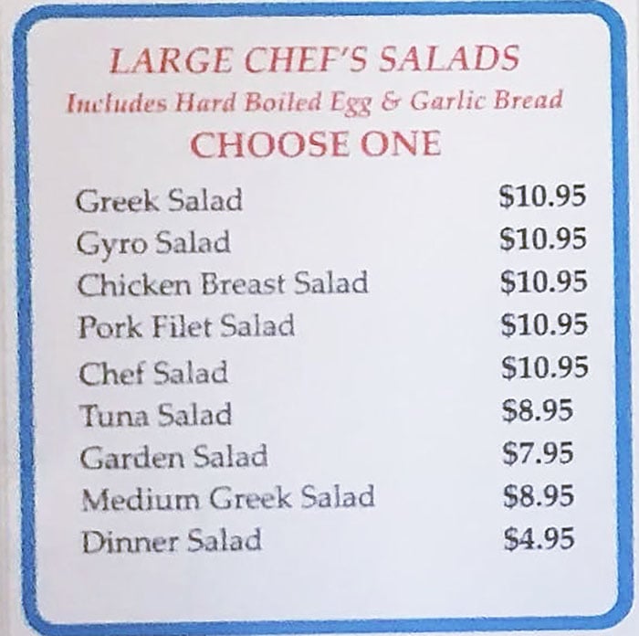 Mad Greek Too menu - large chef's salads
