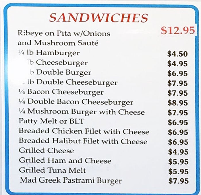 Mad Greek Too menu - sandwiches