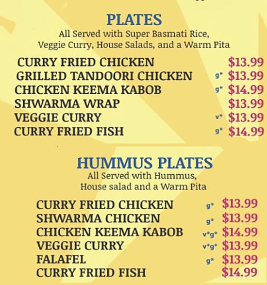 Curry Fried Chicken menu - plates