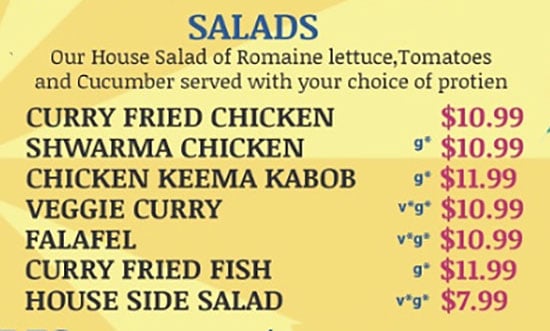 Curry Fried Chicken menu - salads