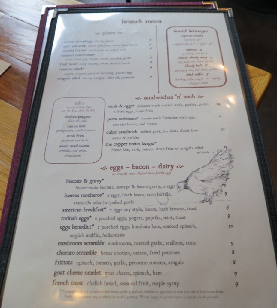 Copper Onion Brunch Menu SLC menu