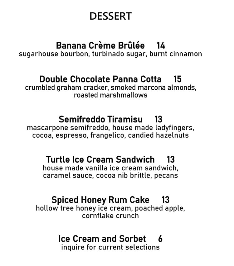 Bambara October 2022 menu - dessert