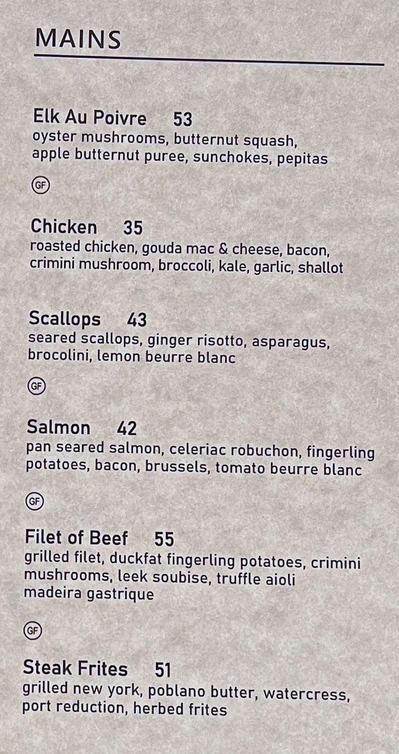 Bambara menu - mains