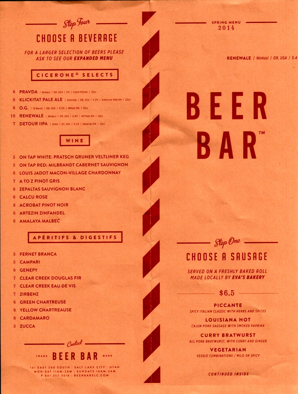 Beer Bar menu 1