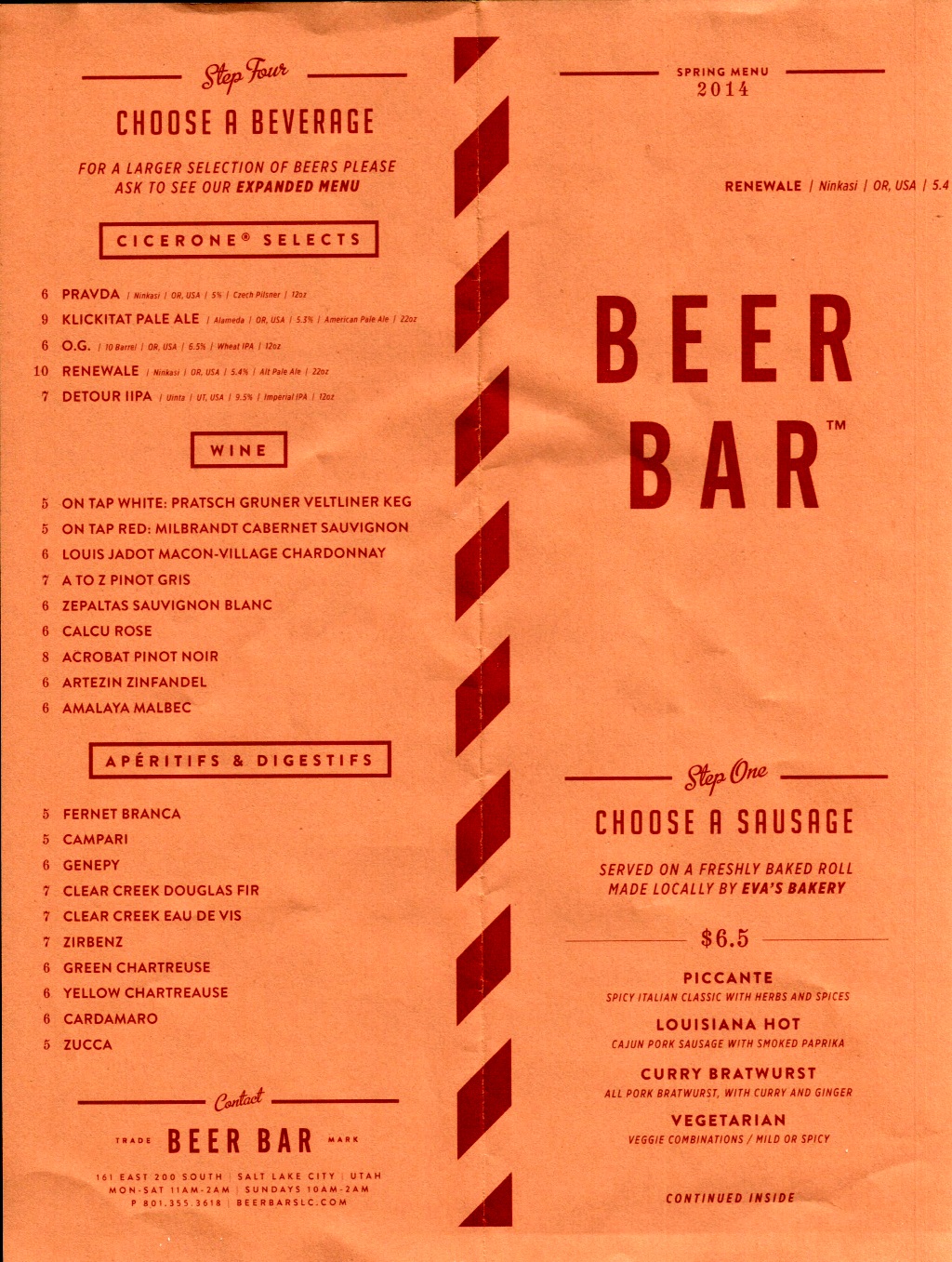 Beer Bar Menu – SLC menu