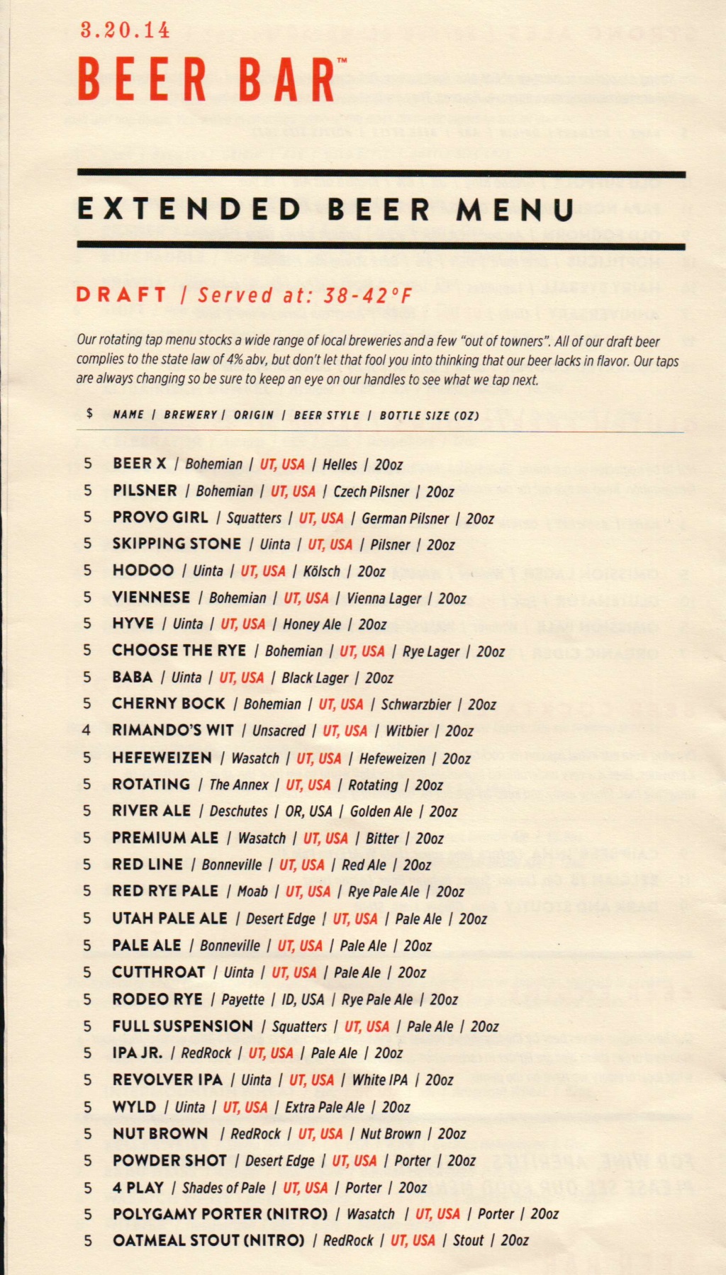 Beer Bar menu 3