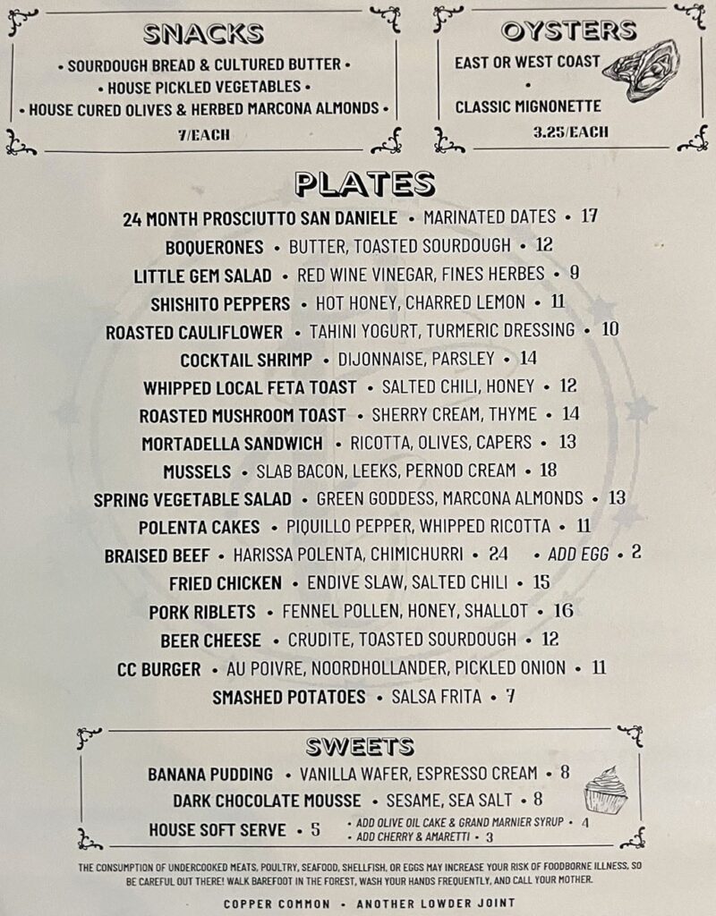 Copper Common June 2022 menu