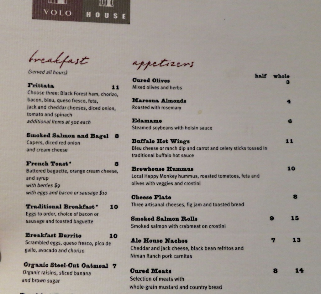 vino volo ale house slc airport appetizer and breakfast menu