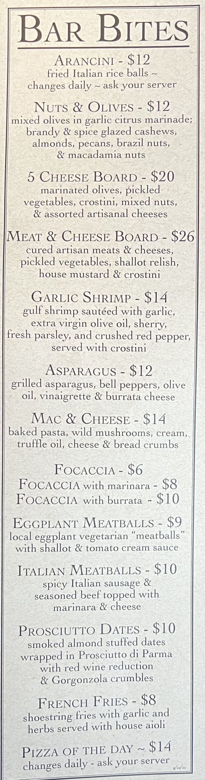 BTG Wine Bar - bar bites