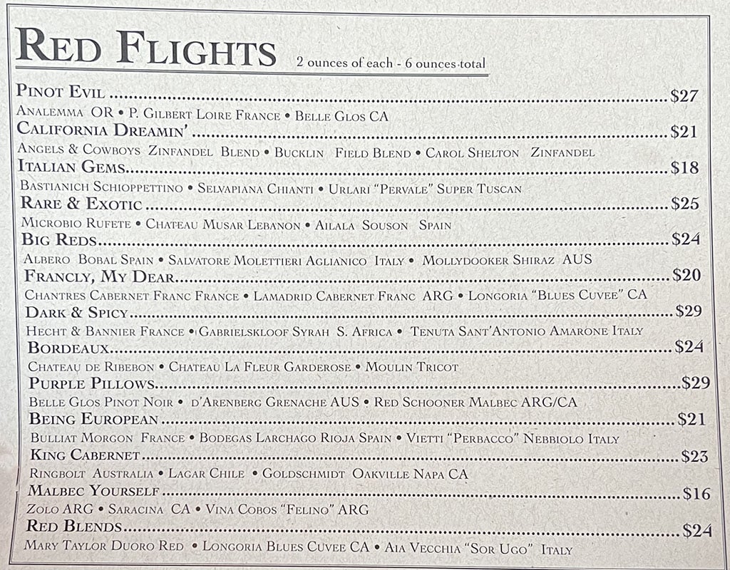 BTG Wine Bar - red wine flights