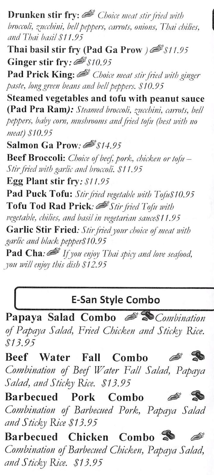 Mano Thai Diner menu - stir fry, combo