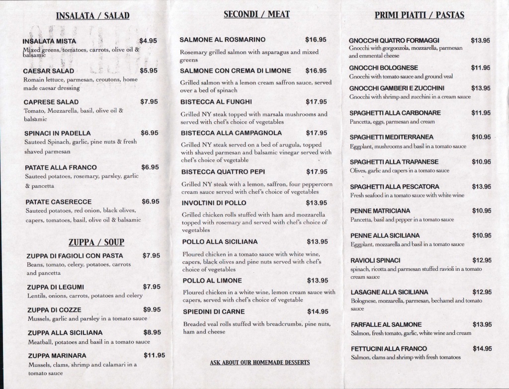 sole mio restaurant menu one