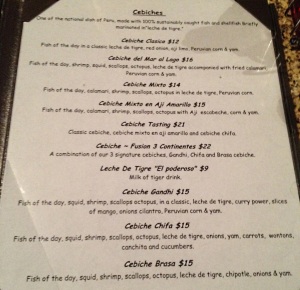 del mar al lago cebiche ceviche menu