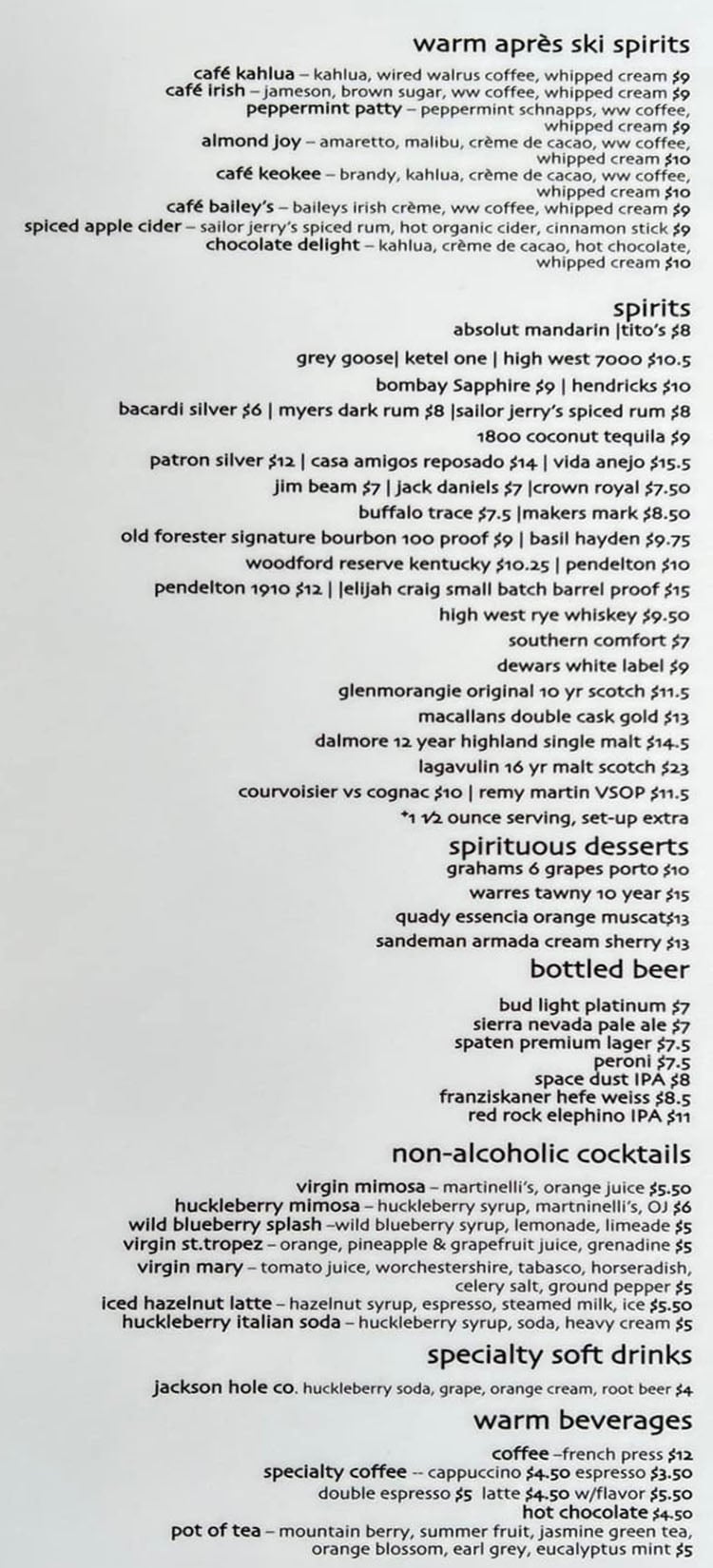 Kimi's Chop and Oyster House 2022 menu - spirits