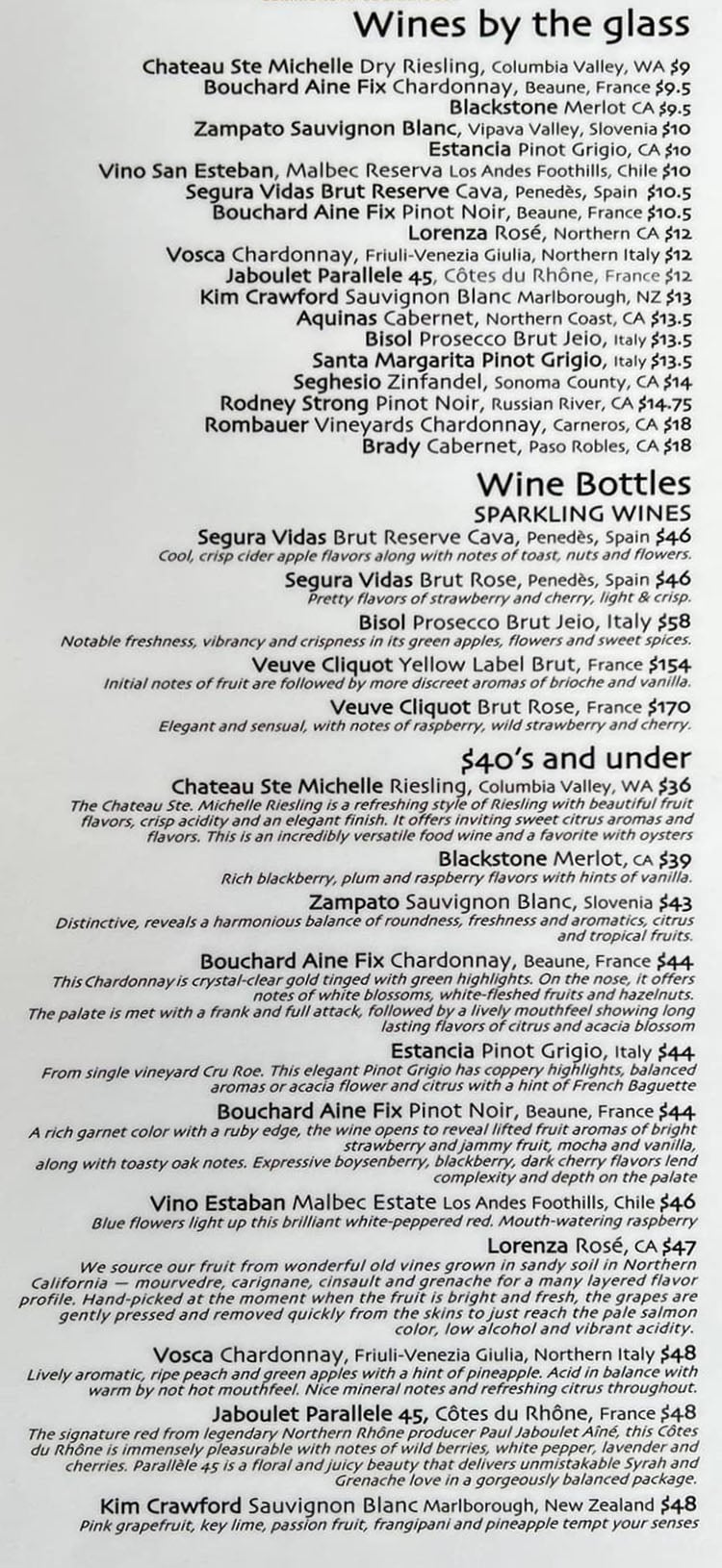 Kimi's Chop and Oyster House 2022 menu - wines by the glass