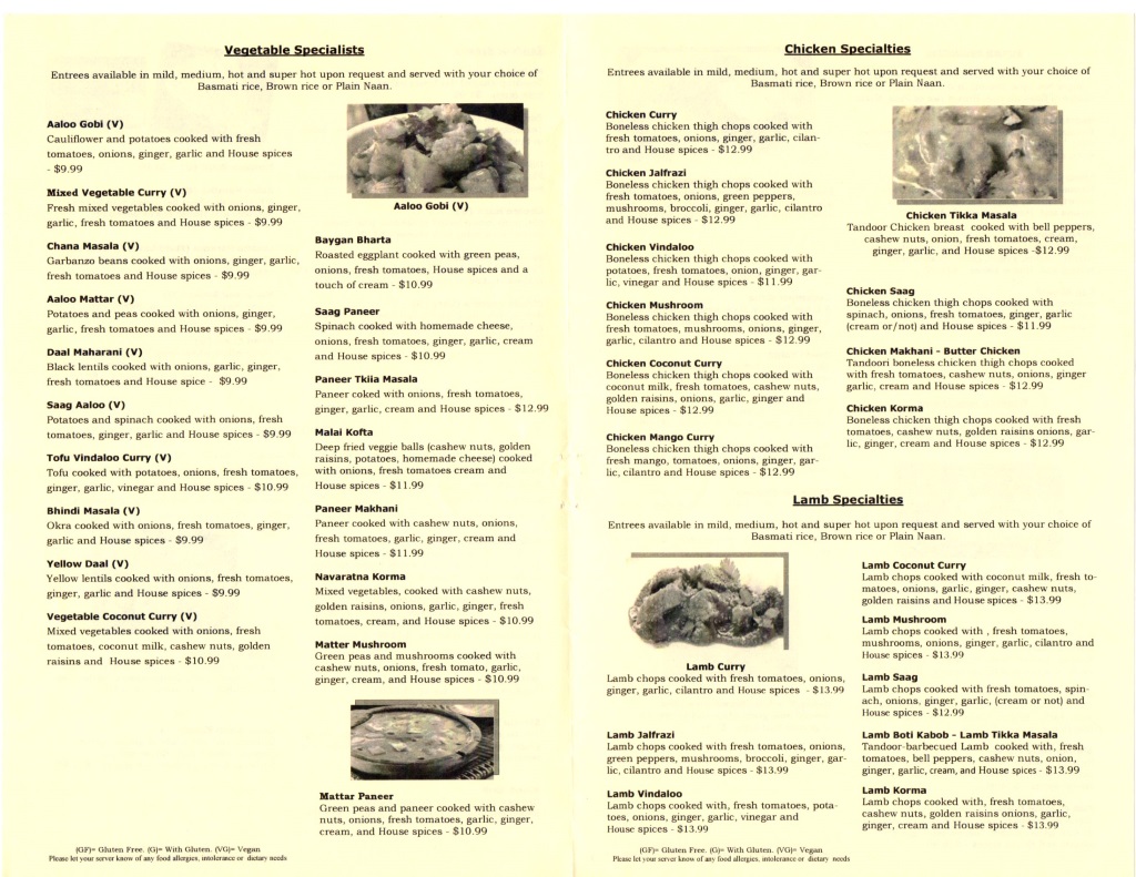 guras spice house menu page two