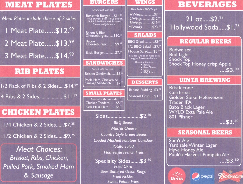h&d bbq menu