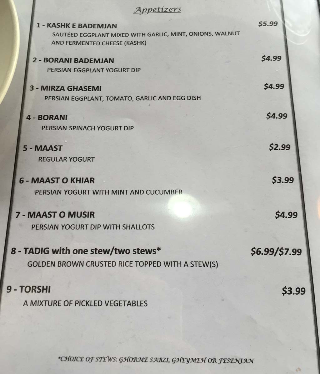 zaferan cafe menu page 1