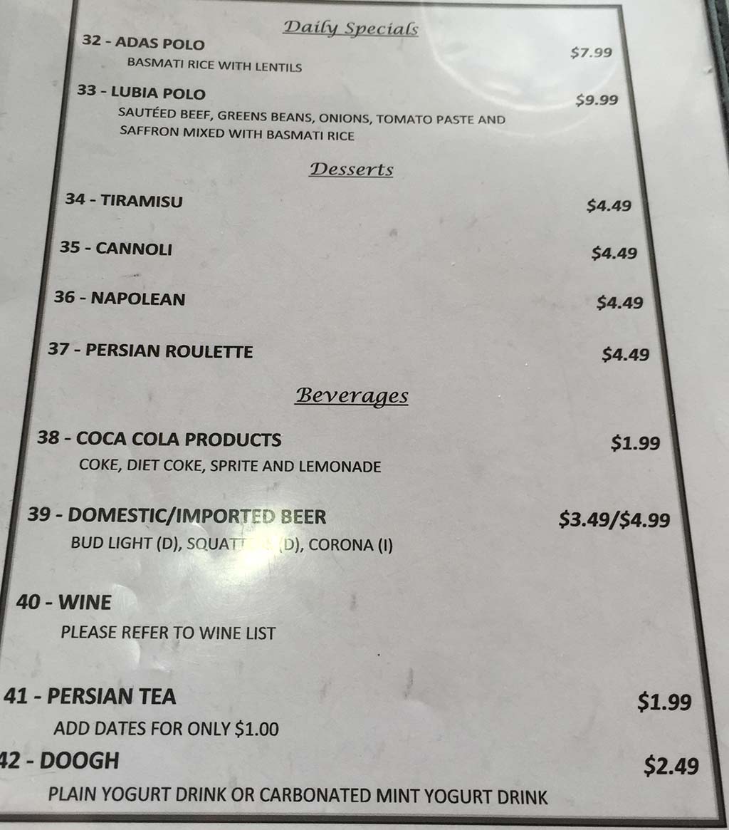 Zaferan Cafe menu page five