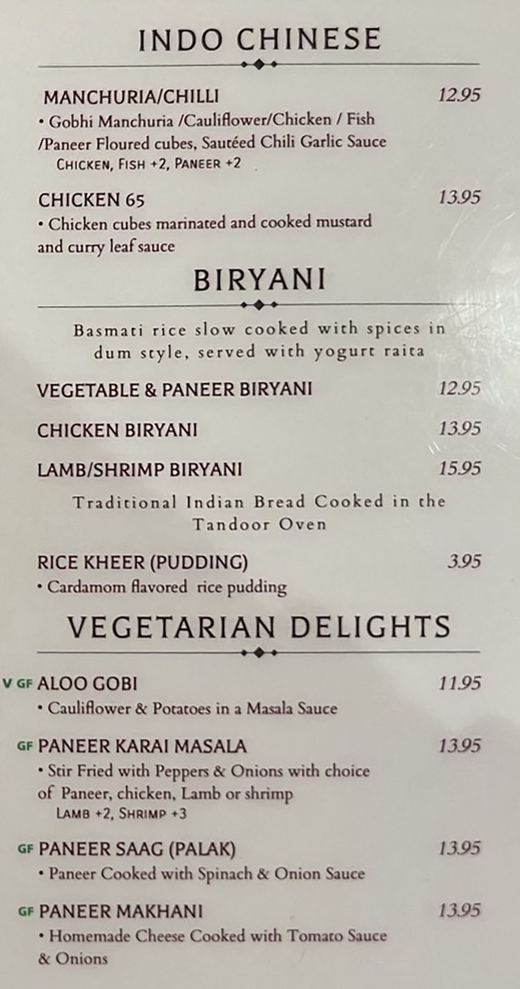 Tandoor Indian Grill menu - Indo Chinese, biryani, vegetarian