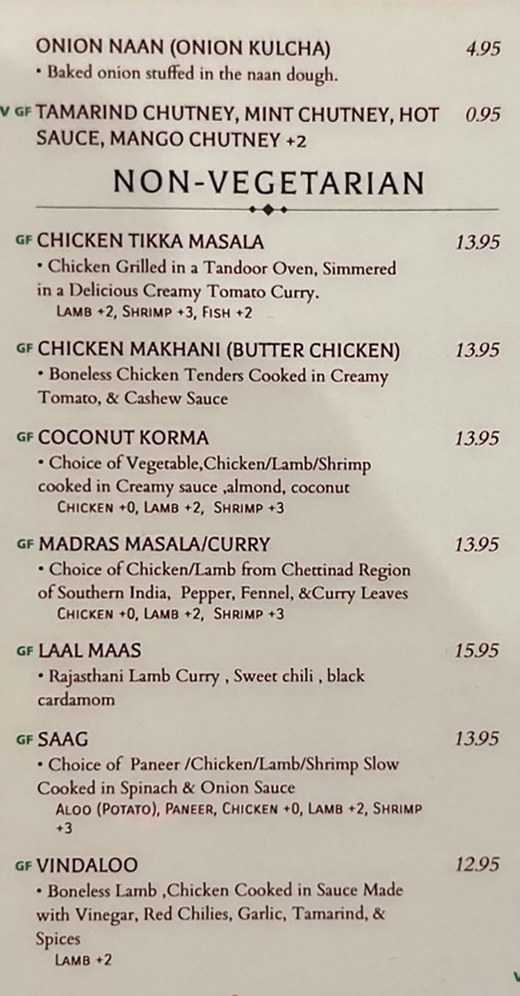 Tandoor Indian Grill menu - naan, non vegetarian