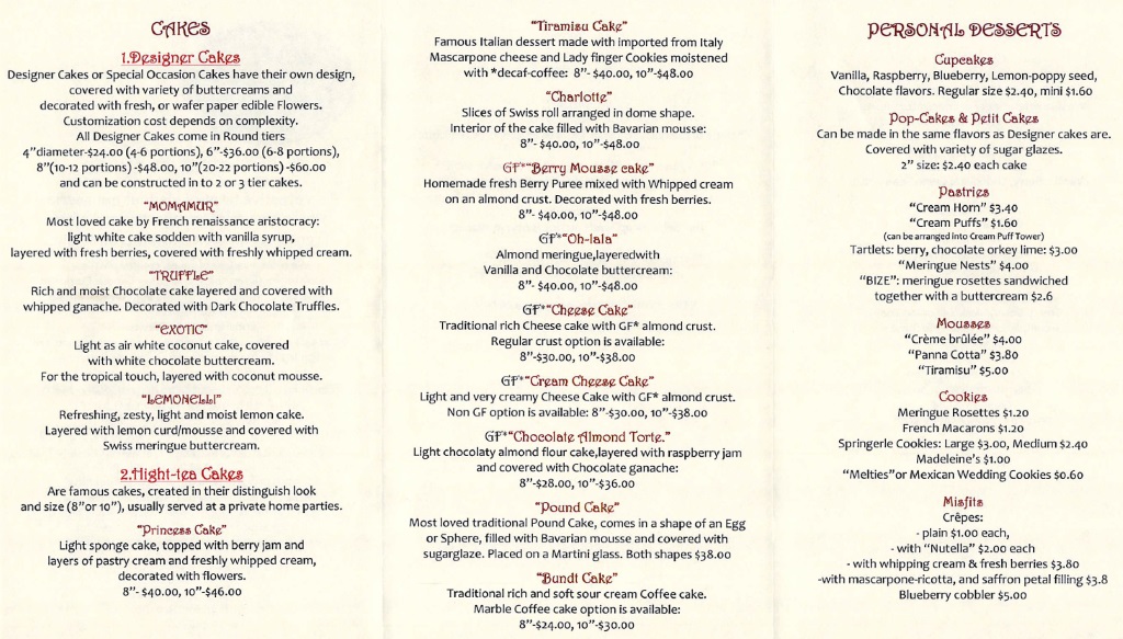 Bize Dessert Studio Menu 1