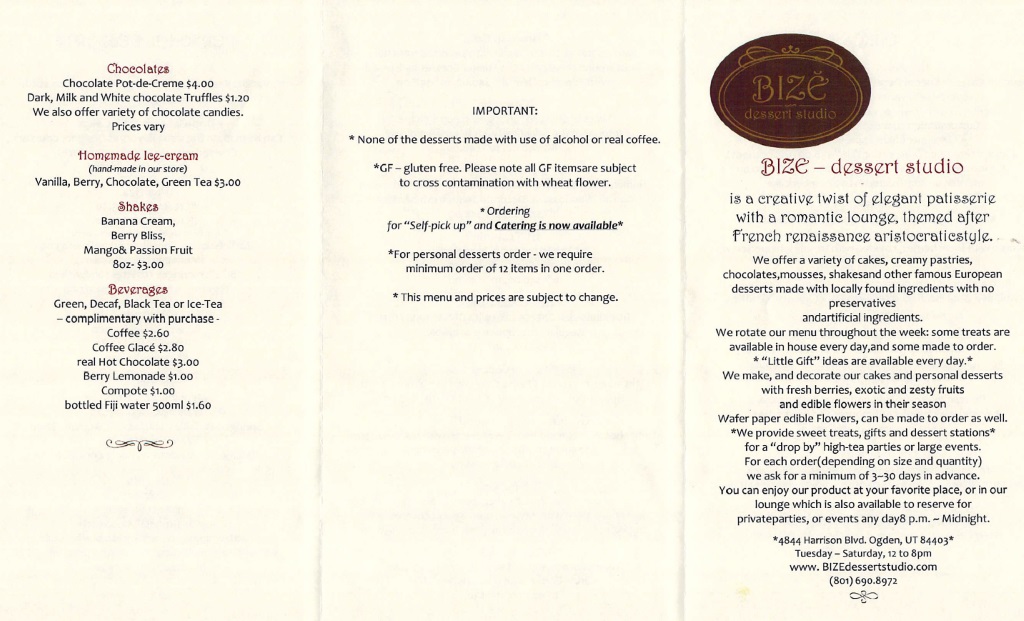 BIZE Dessert Studio Menu 2