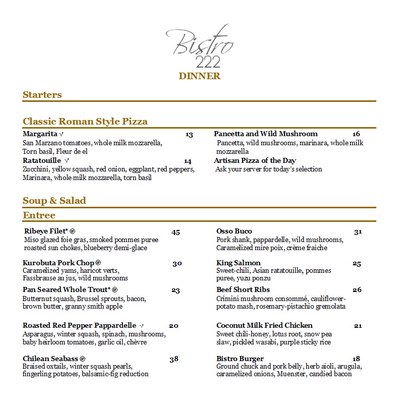 bistro 222 2016 dinner menu
