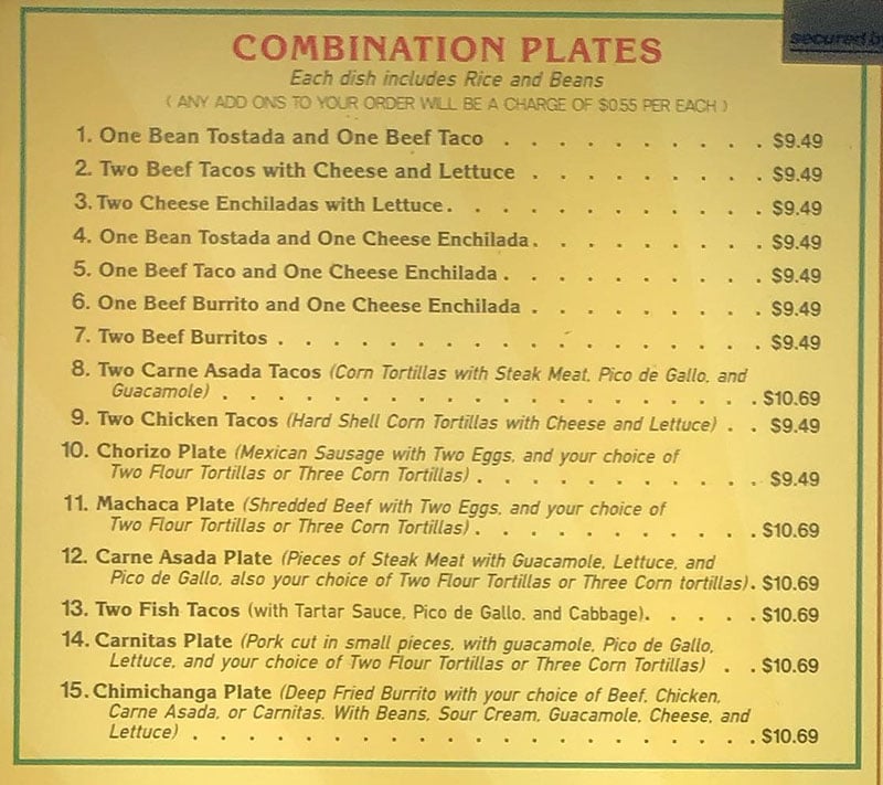 Hector's Mexican Food menu - combination plates