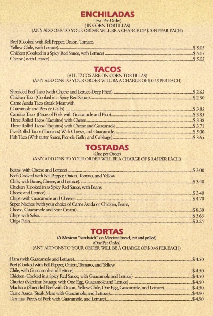 Hector's Mexican Food menu - enchiladas, tacos, toastadas and tortas
