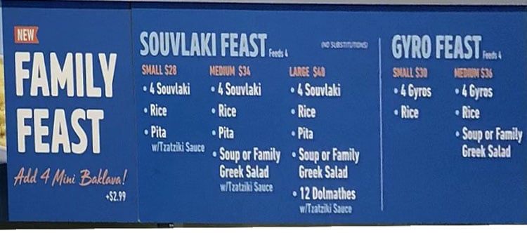 Greek Souvlaki menu - family feast