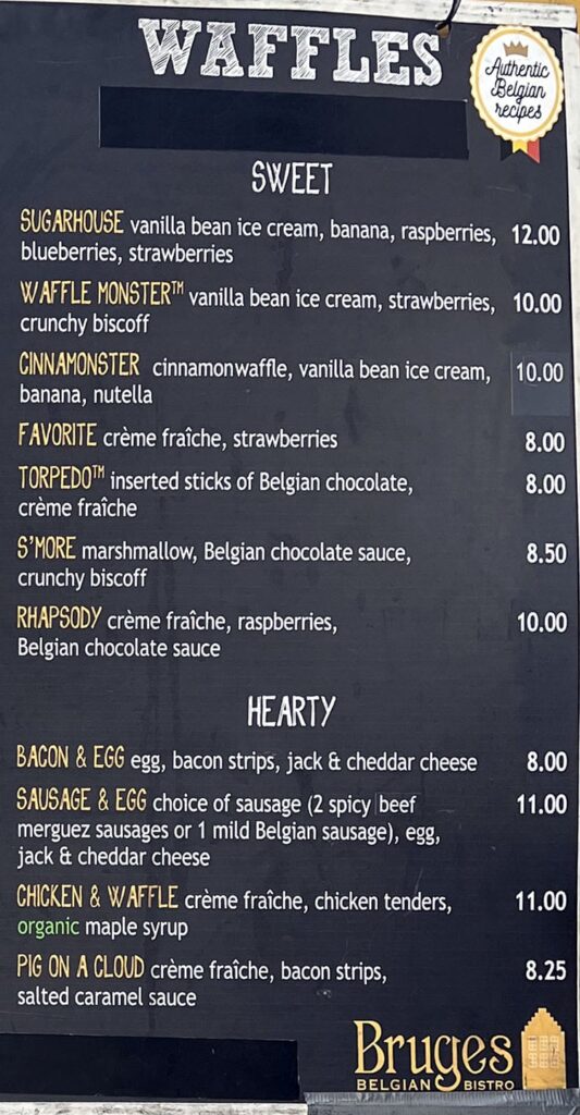 Bruges Waffles And Frites food truck menu - waffles