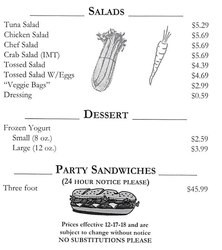 Town And Country Market menu - salads, dessert, party sandwiches