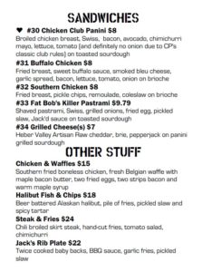 Fat Jack's menu - sandwiches and other stuff