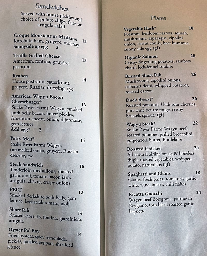 White Horse menu - sandwiches, plates