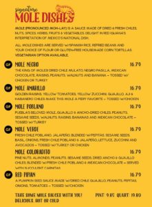 Red Iguana menu - mole dishes