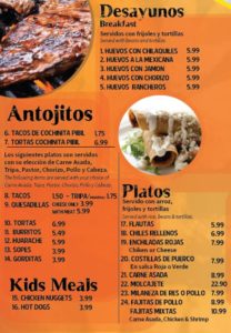 Los Molcajetes menu - desayunos, antojitos, platos