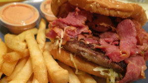 Crown Burgers - burger with pastrami and fries