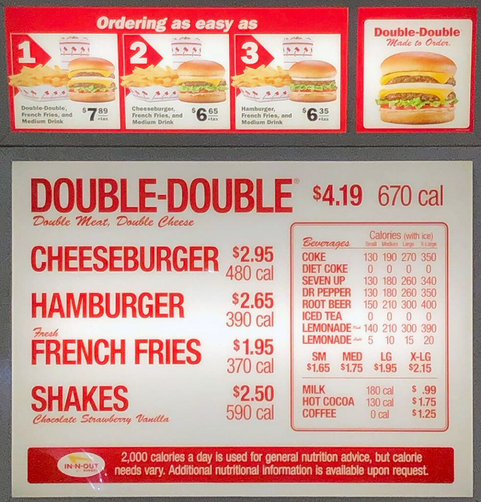 In-N-Out Burger menu 2020