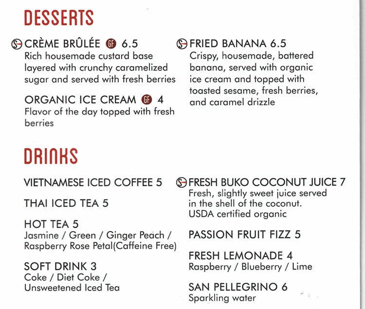 SOMI Vietnamese Bistro menu - desserts, drinks