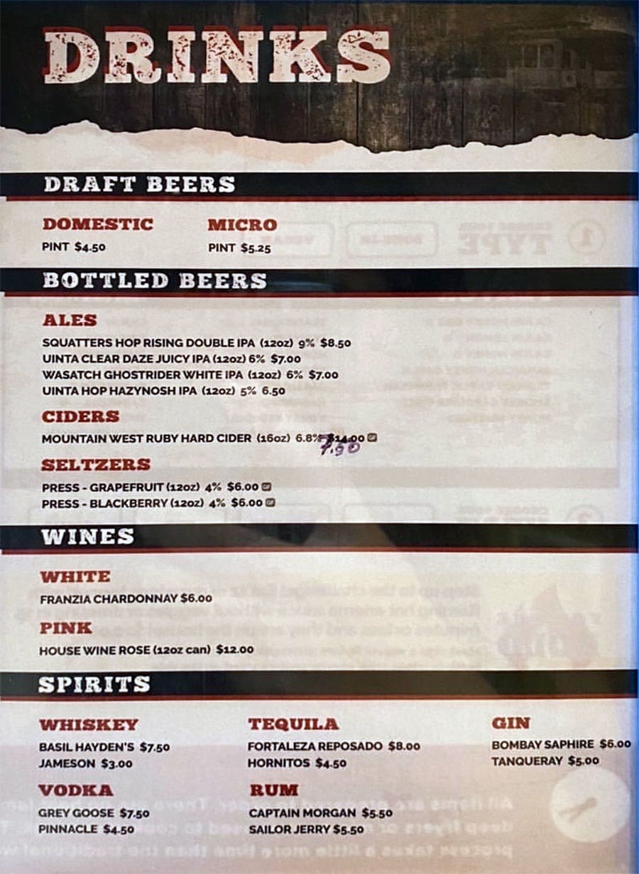 Trolley Wing Company menu - drinks
