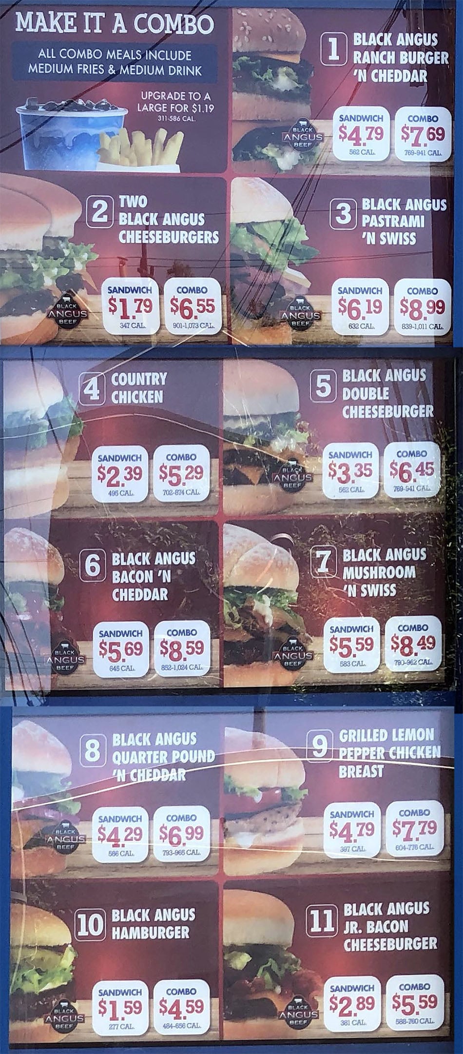 Arctic Circle menu - combos