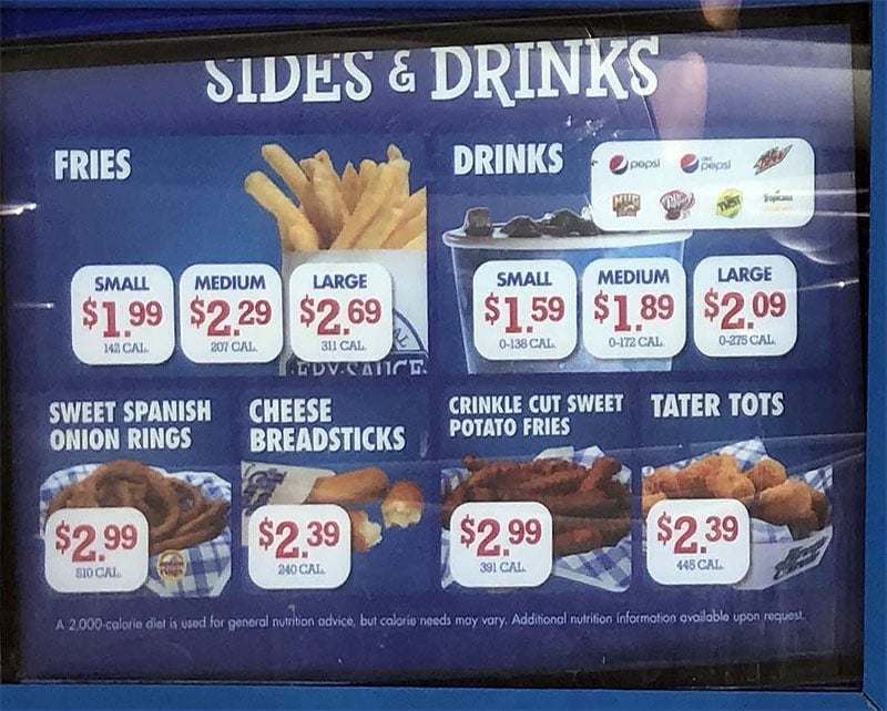 Arctic Circle menu - sides, drinks