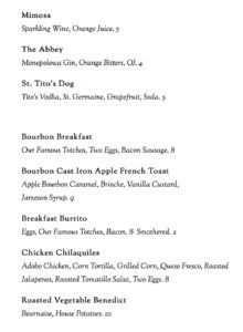 Bourbon House menu - more breakfast and brunch