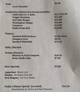 Feldmans Deli menu - example specials menu from Nov 2018