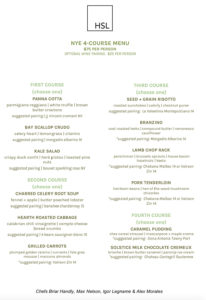 HSL NYE 2017 menu