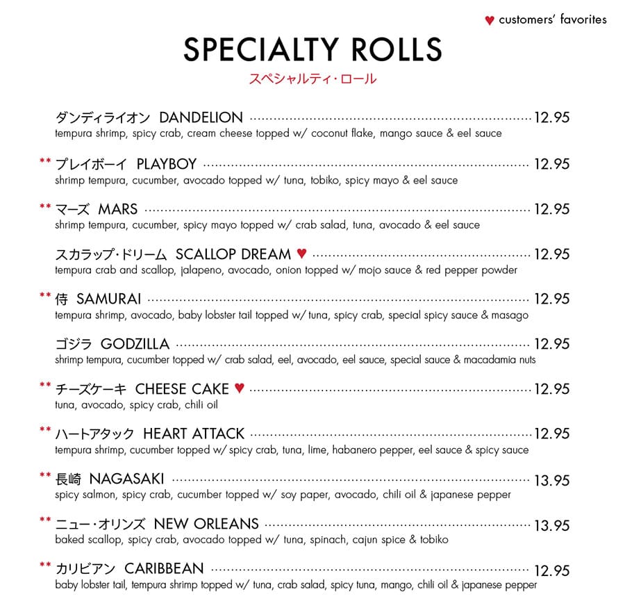 Itto Sushi menu - even more specialty rolls