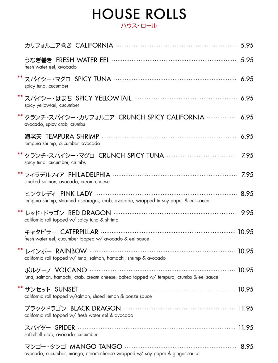 Itto Sushi menu - house rolls copy